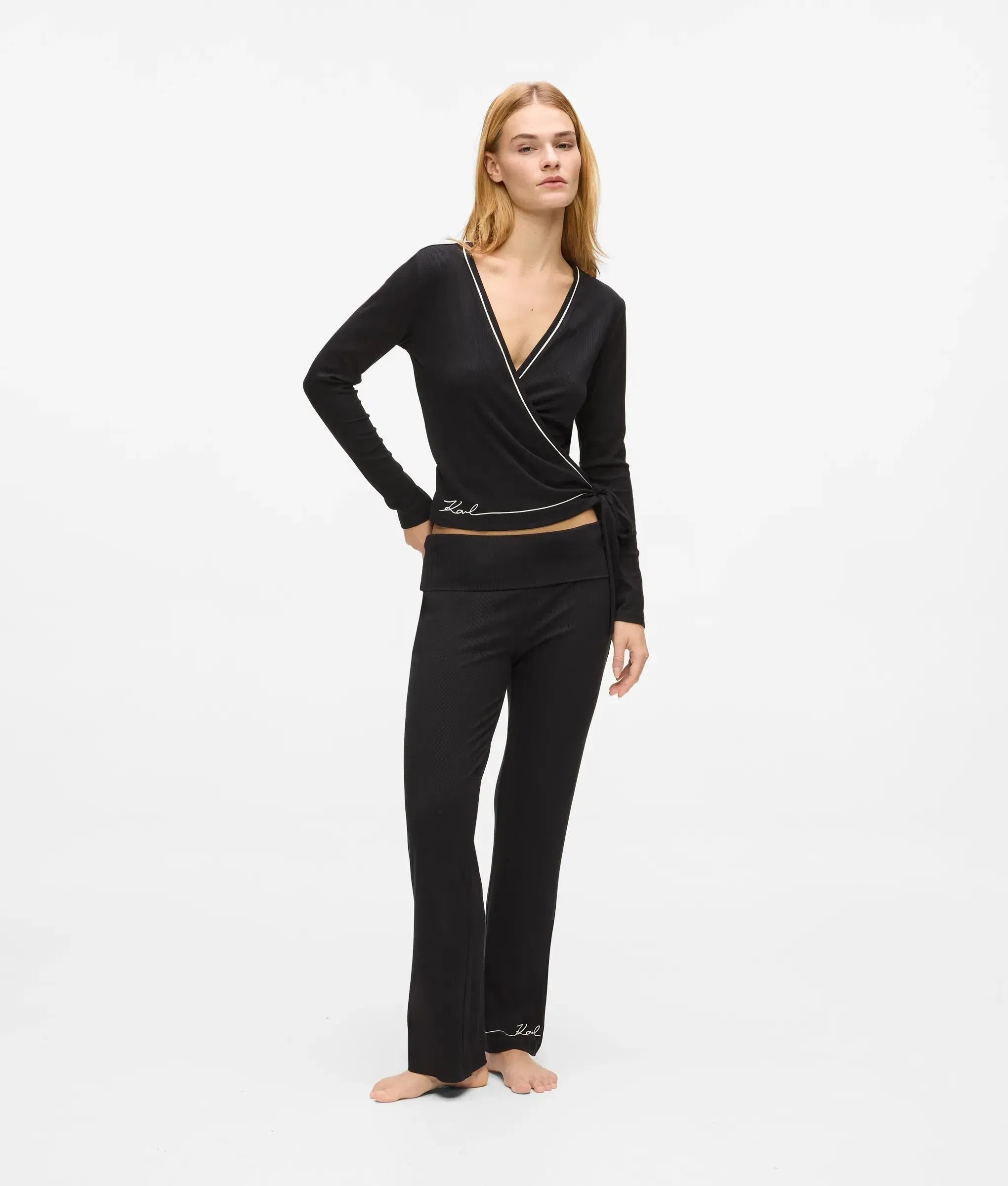 Karl Lagerfeld Signature Loungewear Flared Pants Black