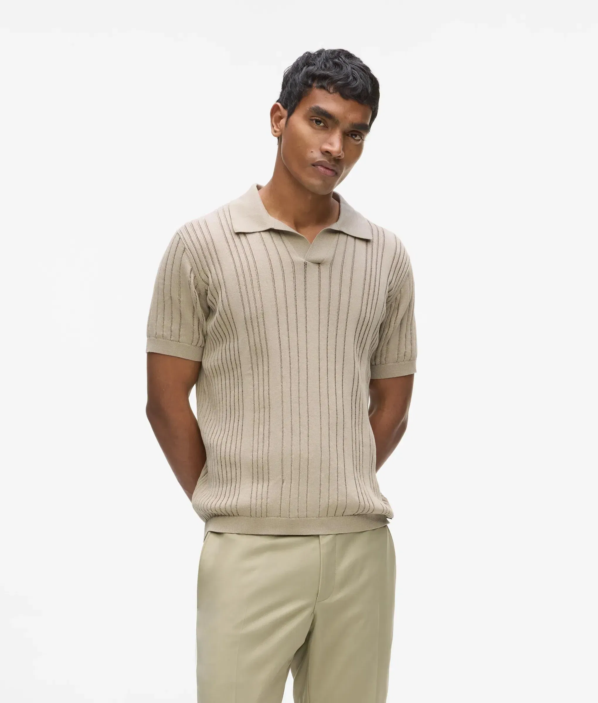 Karl Lagerfeld Rib - Knit Polo Shirt Khaki