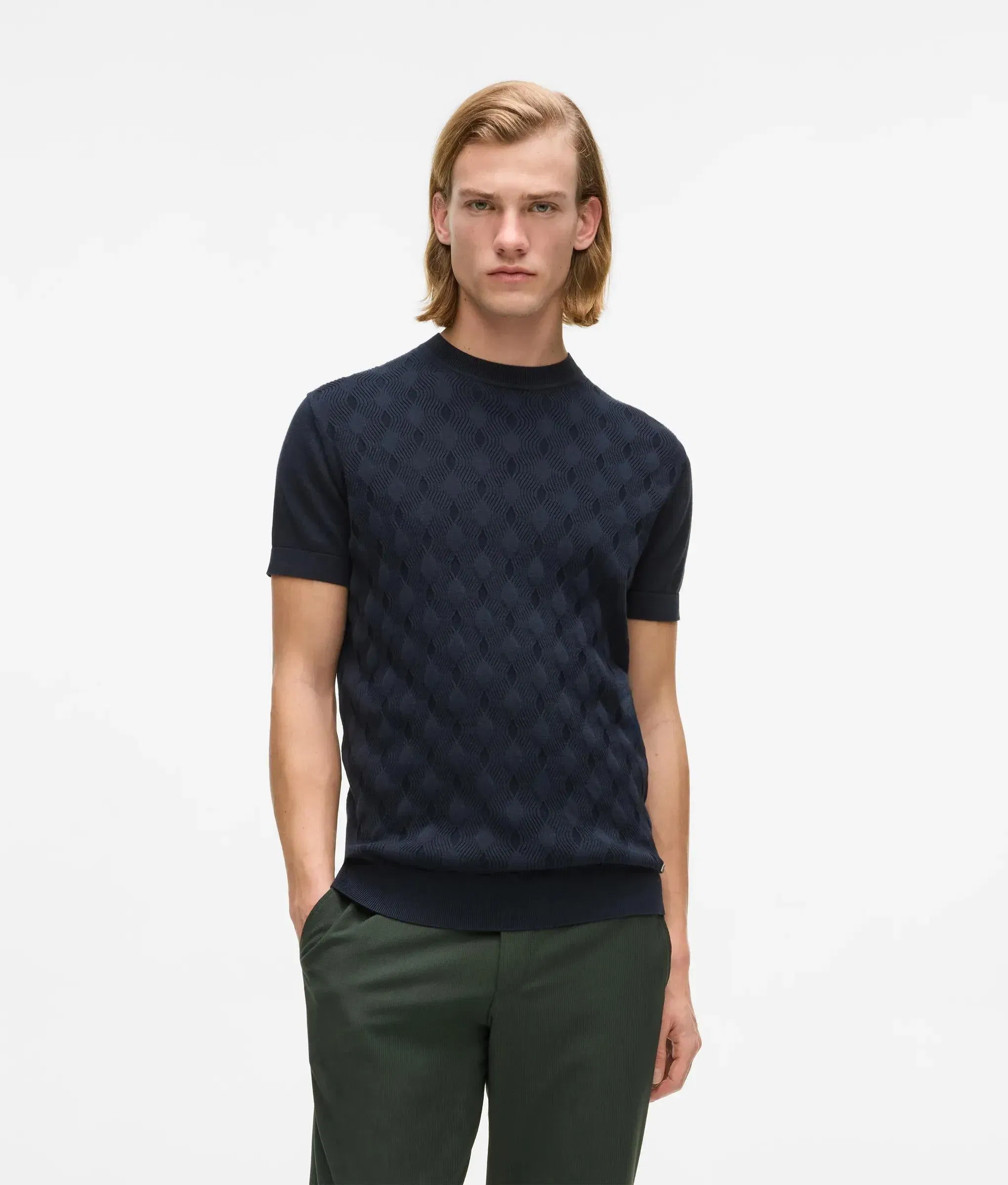 Karl Lagerfeld Textured Short - Sleeved Sweater Night Blue