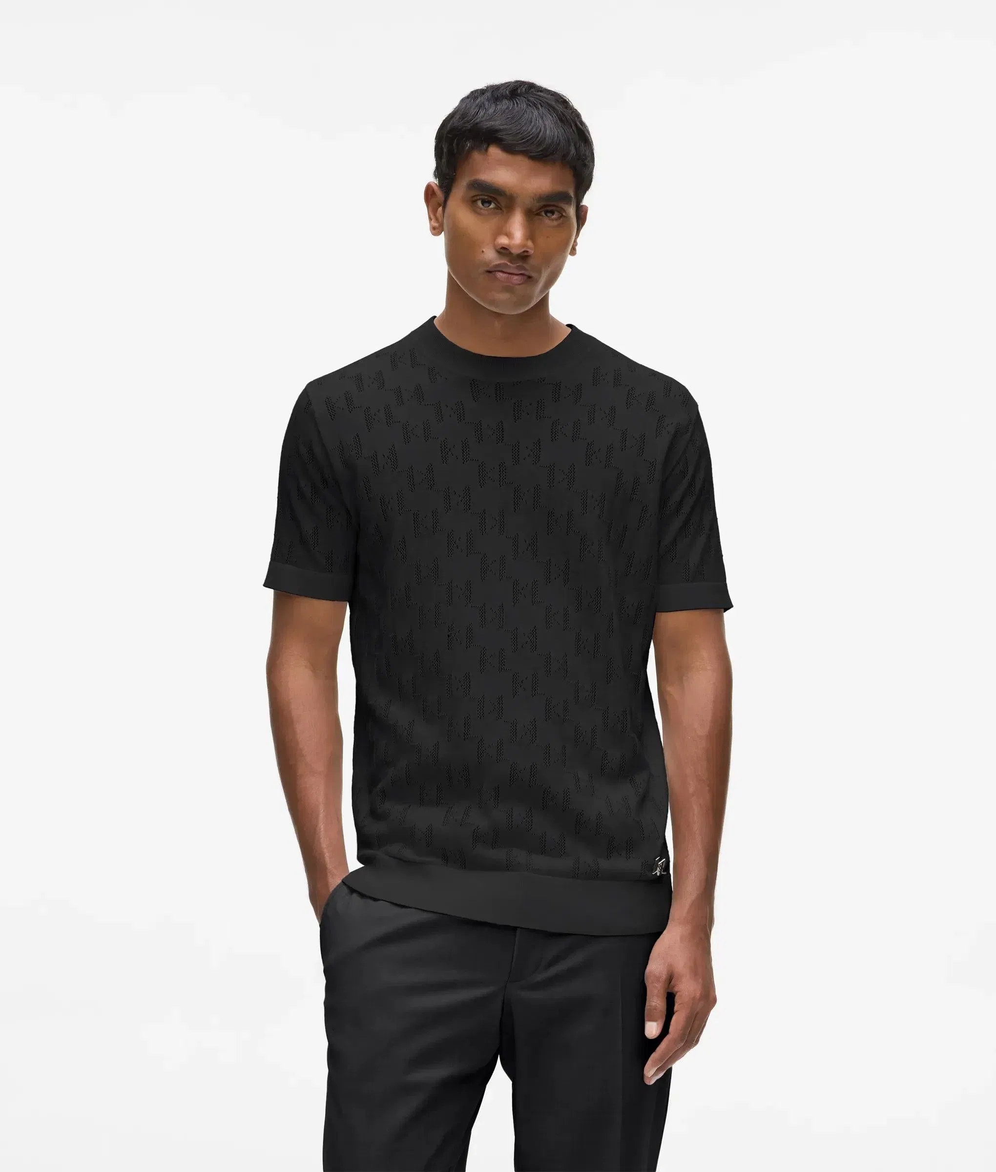Karl Lagerfeld Monogram Short - Sleeved Sweater Black
