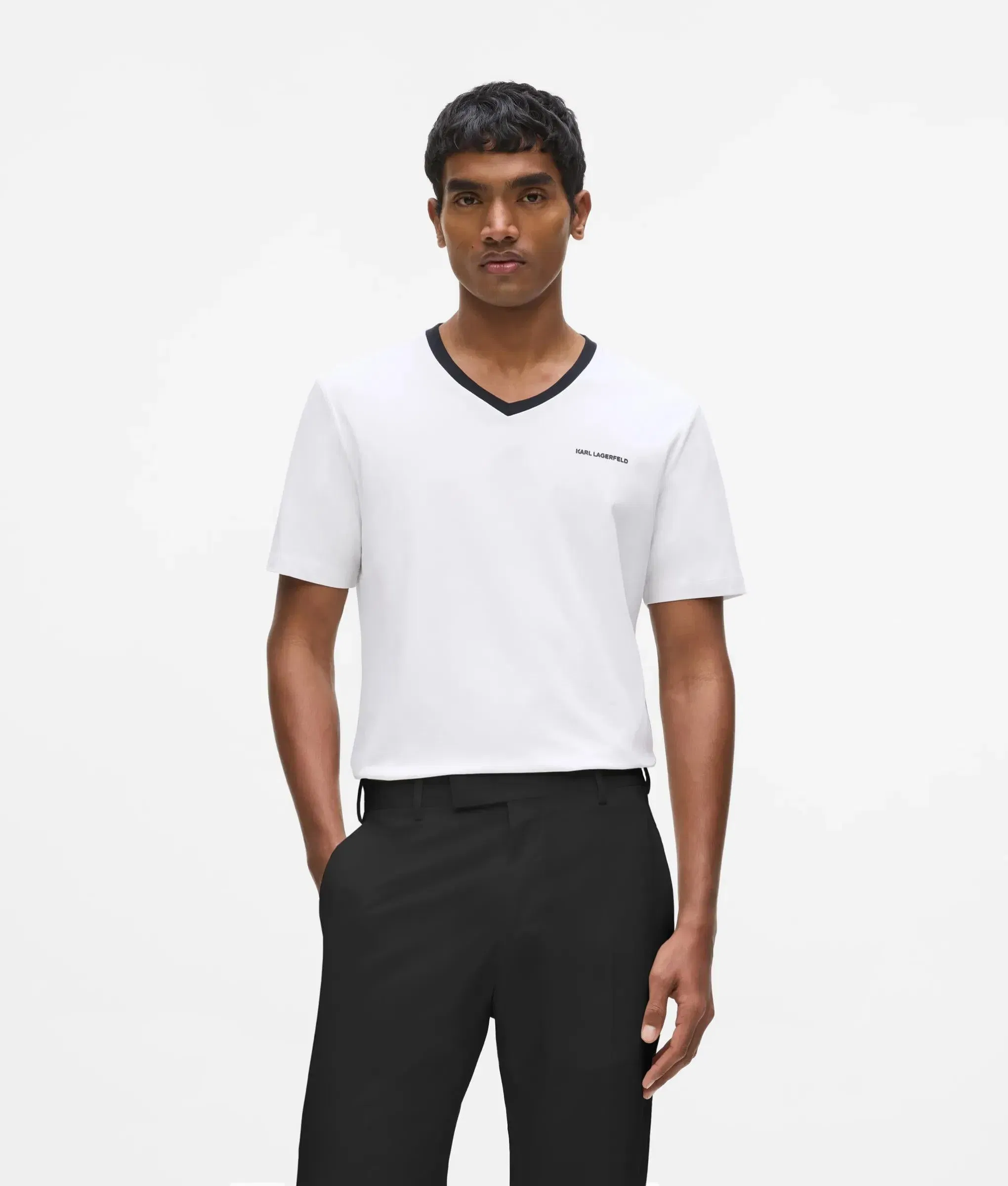 Karl Lagerfeld Contrast V - Neck T - Shirt White