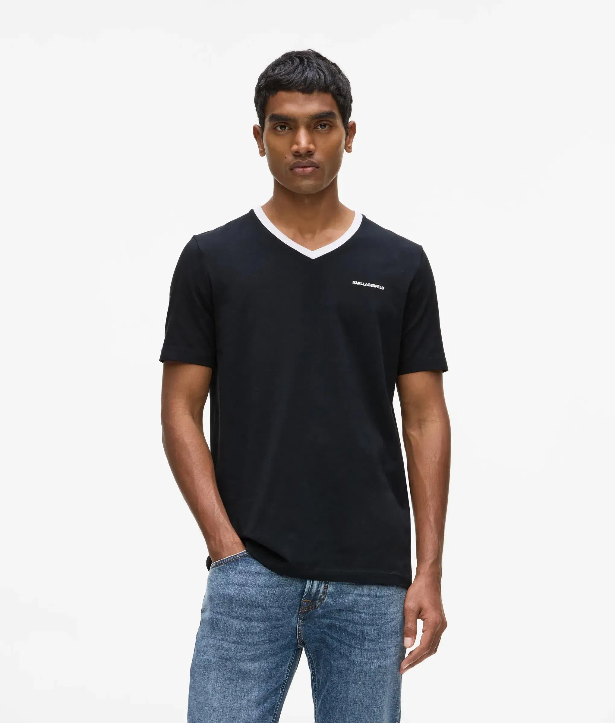 Karl Lagerfeld Contrast V - Neck T - Shirt Black