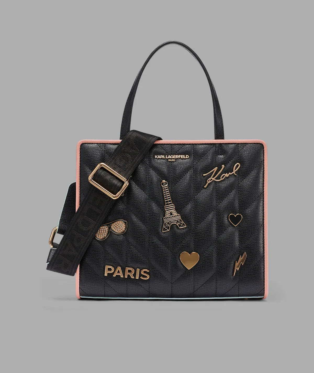 KarlLagerfeld Maybelle satchel with pins and contrast trim black / gold