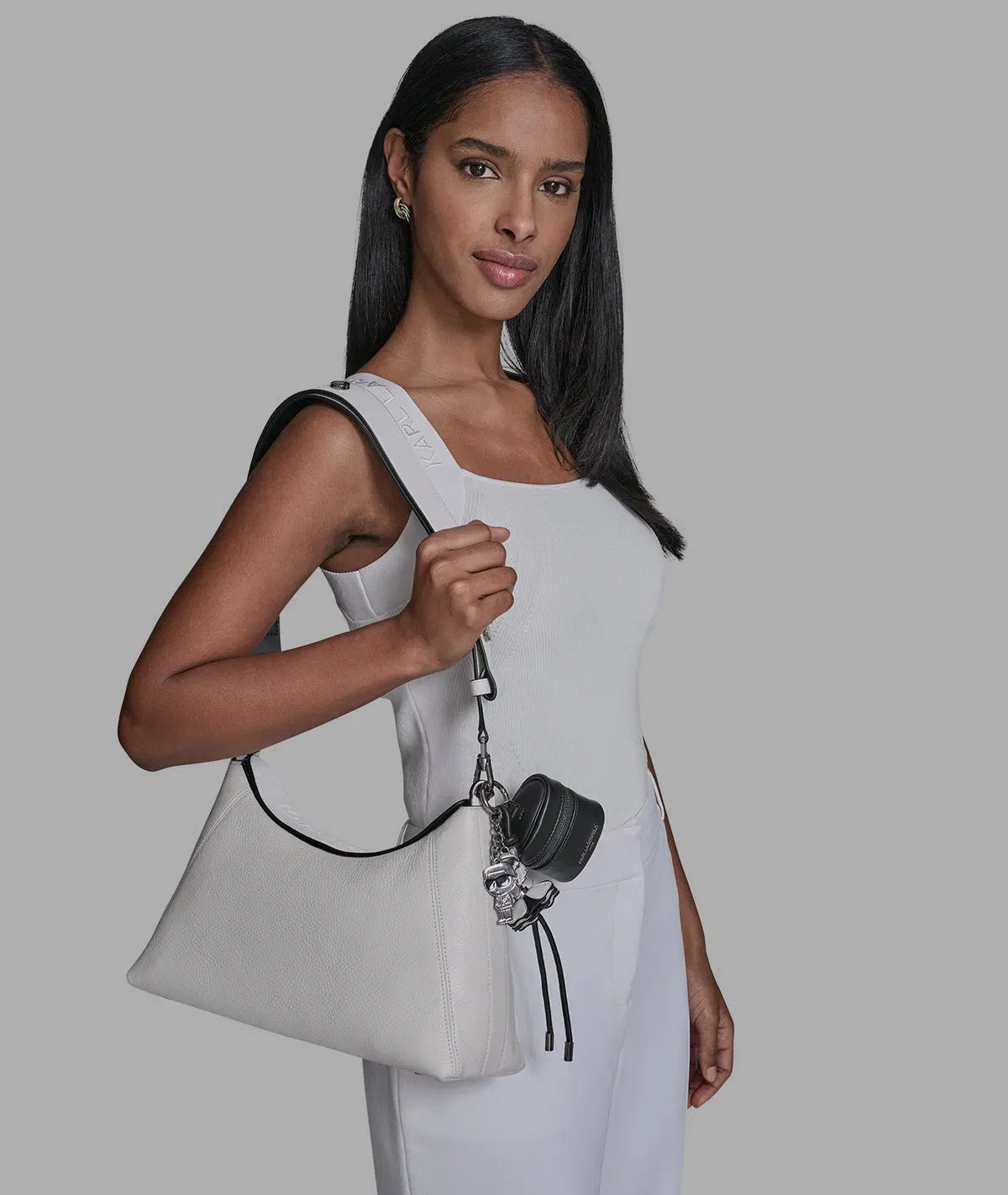 KarlLagerfeld Nikole mini crossbody with hangoff winter white/silver