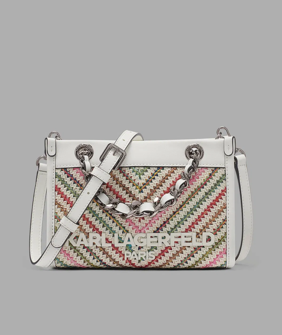 KarlLagerfeld Savoie raffia mini crossbody with chain strap raffia multi combo