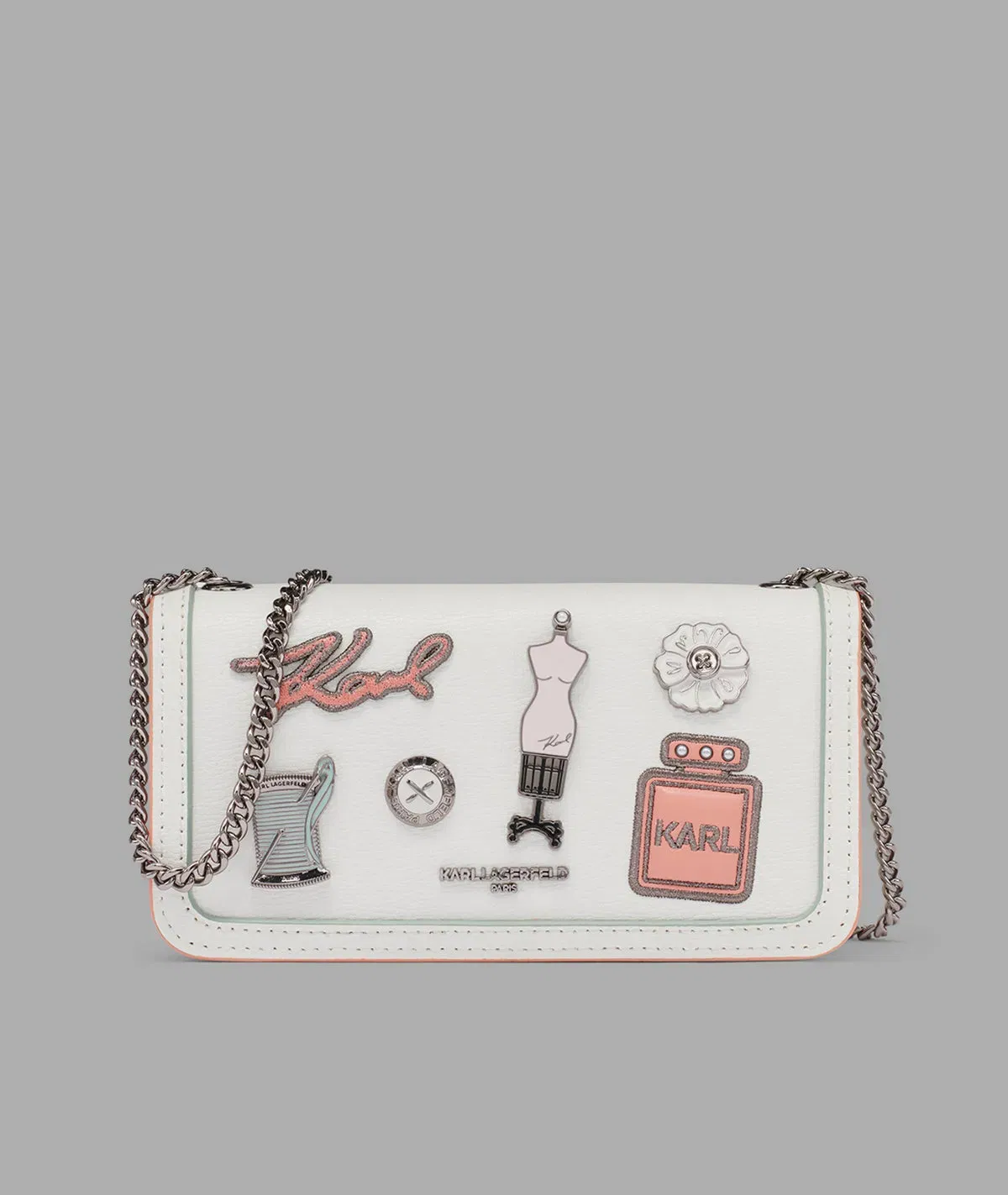KarlLagerfeld Kosette shoulder bag with oversized fashion pins winter white/silver