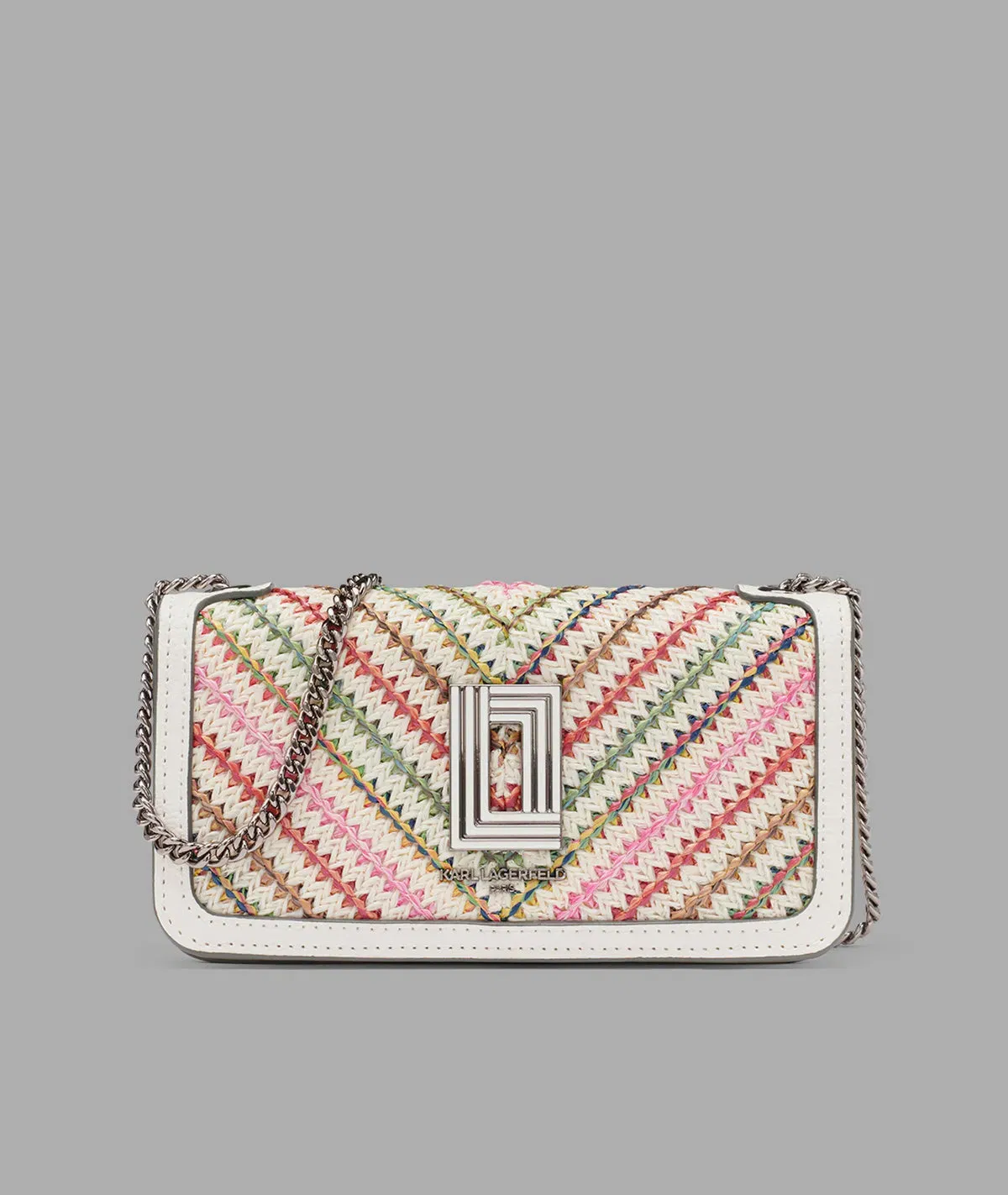KarlLagerfeld Kosette chevron raffia shoulder bag raffia multi combo