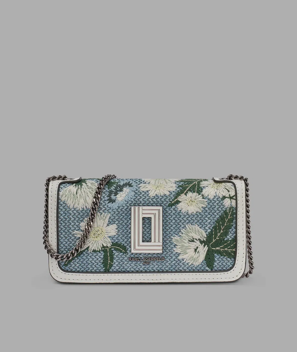 KarlLagerfeld Kosette floral raffia shoulder bag denim