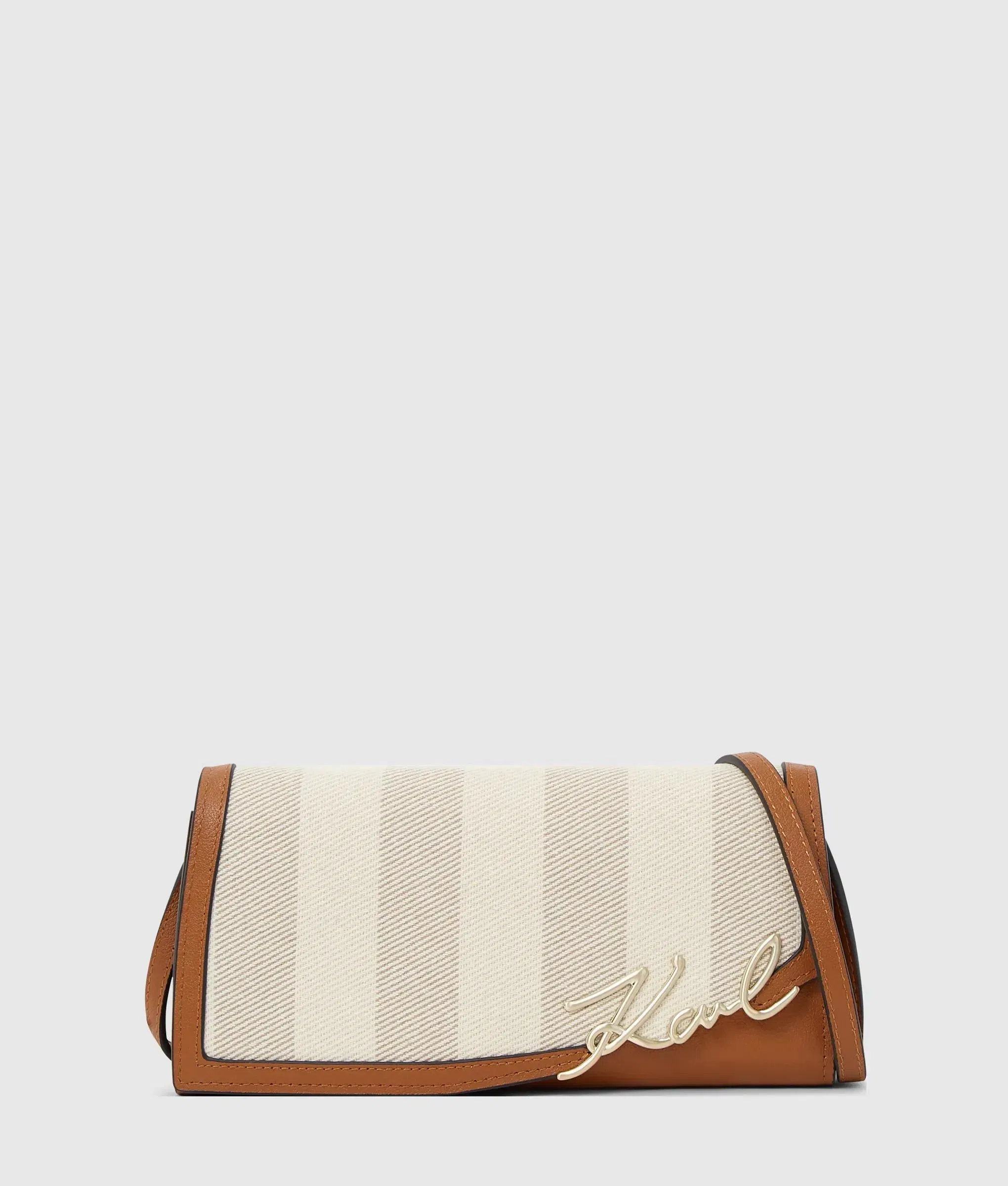 KarlLagerfeld Ksignature Striped Flap Bag Natural Canvas Tan