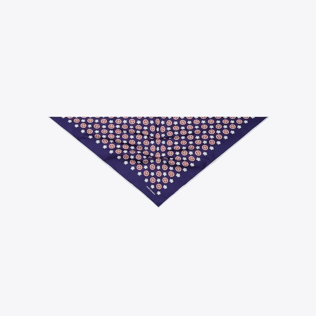 Tory Burch Floral Logo Triangle Scarf Navy Floral Logo