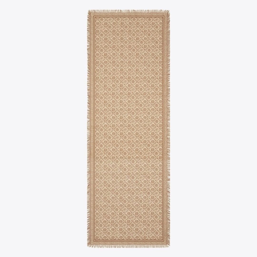 Tory Burch T Monogram Floral Oblong Scarf Chocolate T Monogram