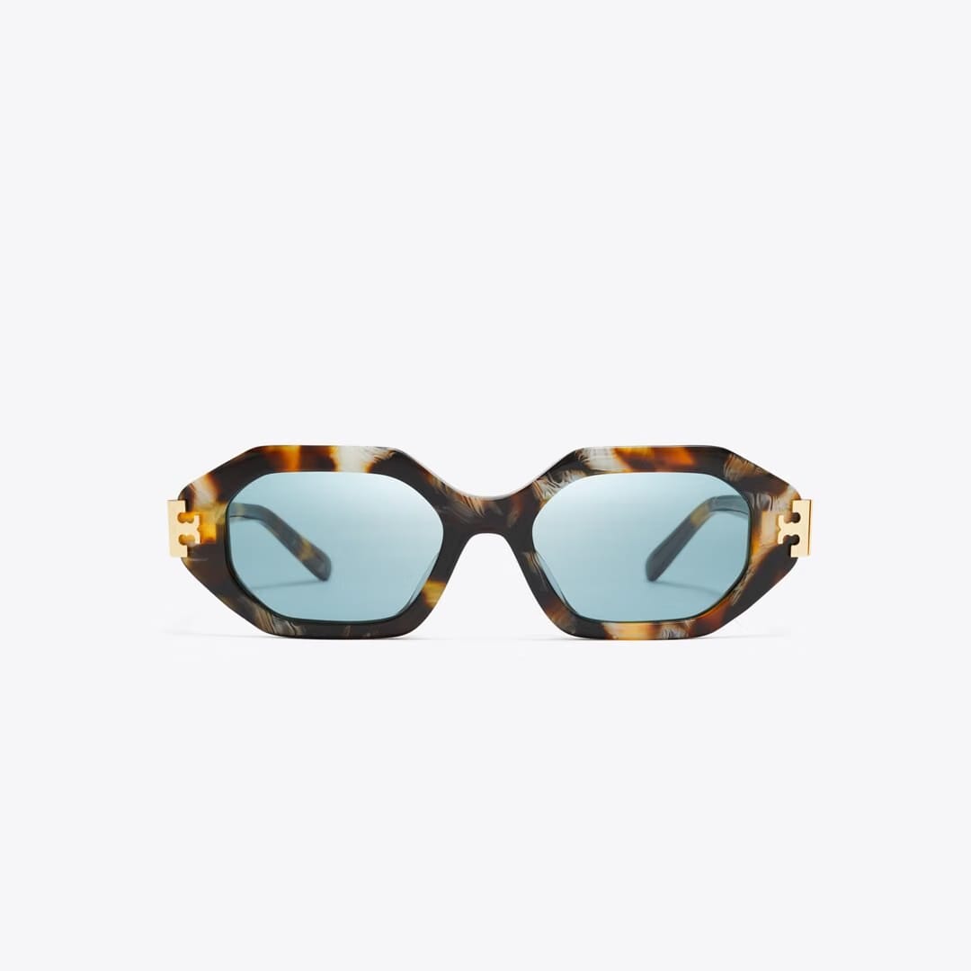 Tory Burch Eleanor Geometric Sunglasses DARK WAVY TORTOISE/PETROL GREEN