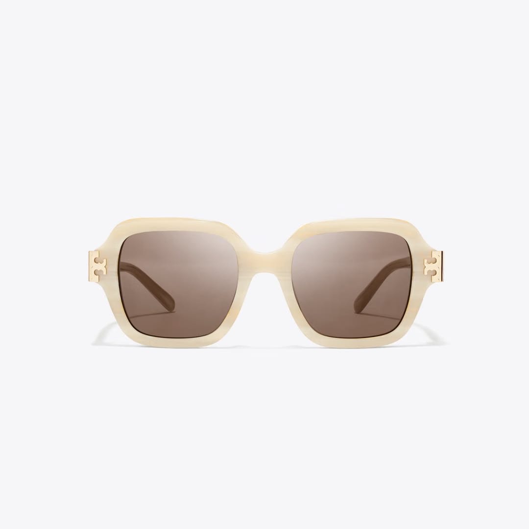 Tory Burch Eleanor Square Sunglasses IVORY HORN/SOLID BROWN