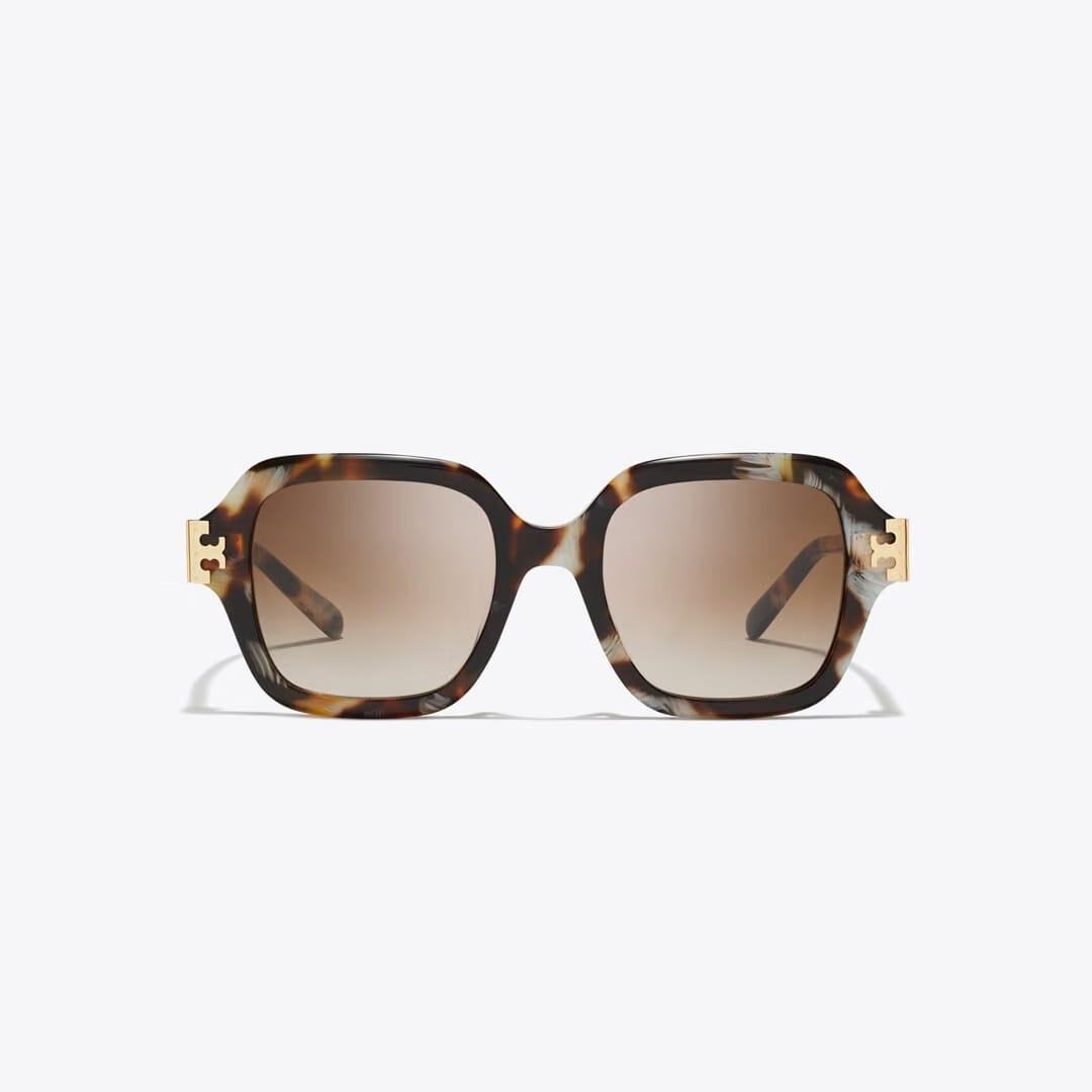 Tory Burch Eleanor Square Sunglasses DARK WAVY TORTOISE/BROWN GRADIENT