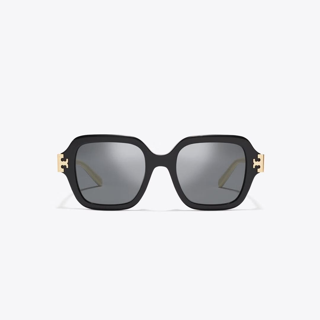 Tory Burch Eleanor Square Sunglasses BLACK/IVORY/DARK GRAY SOLID