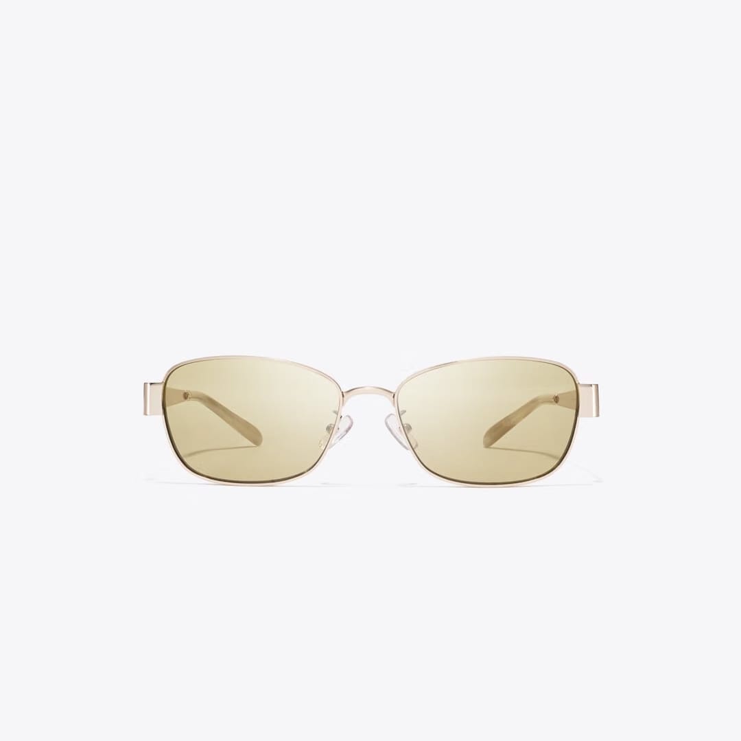 Tory Burch Miller Metal Rectangle Sunglasses SHINY LIGHT GOLD/GREEN