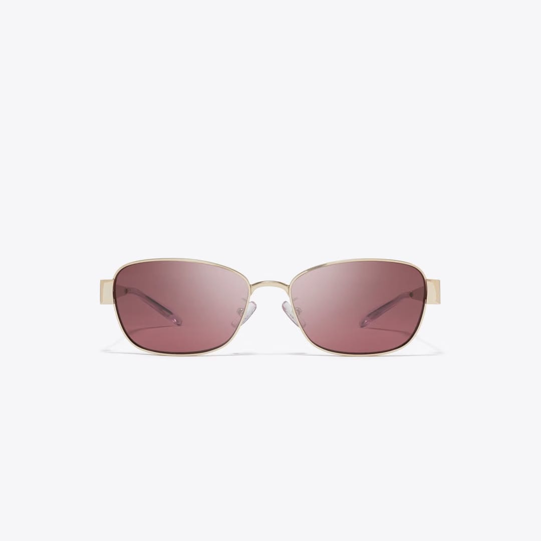 Tory Burch Miller Metal Rectangle Sunglasses SHINY LIGHT GOLD/DARK VIOLET