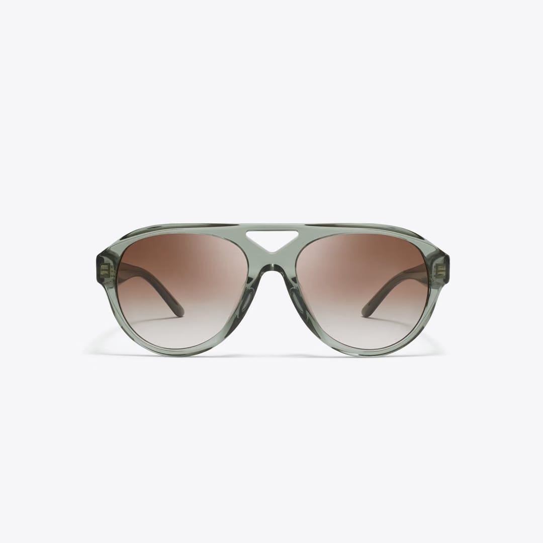 Tory Burch Miller Pilot Sunglasses TRANSPARENT SAGE/ LIGHT GRAY GRADIENT