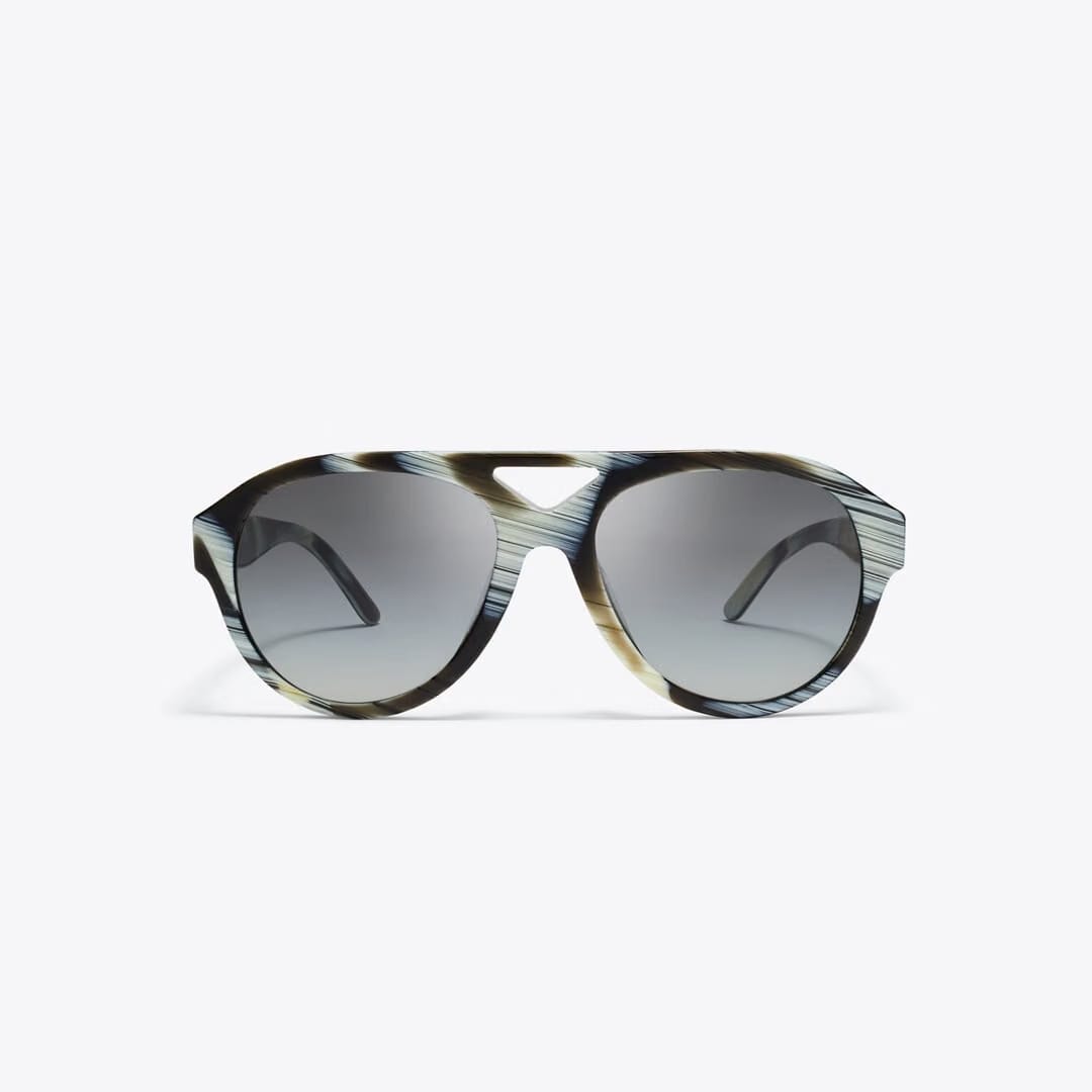 Tory Burch Miller Pilot Sunglasses IVORY BROWN HORN/LIGHT GRAY GRADIENT
