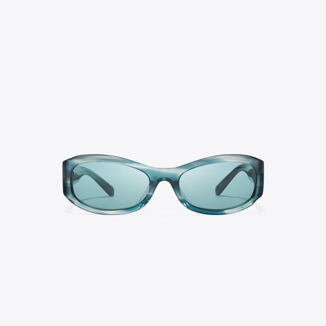 Tory Burch Miller Rectangle Sunglasses TEAL STRIATED/PETROL GREEN