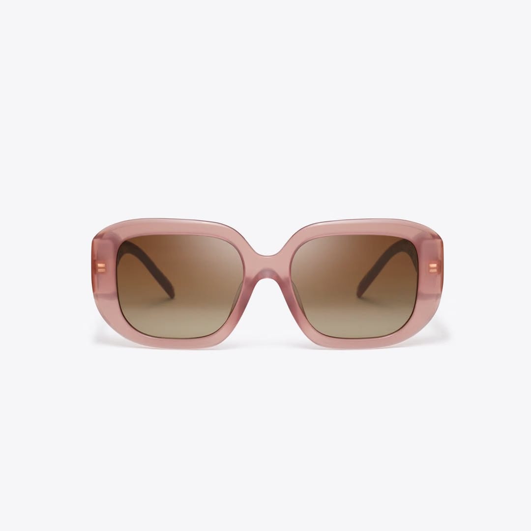 Tory Burch T Monogram Geometric Sunglasses MILKY WINE PINK/BROWN MIRROR