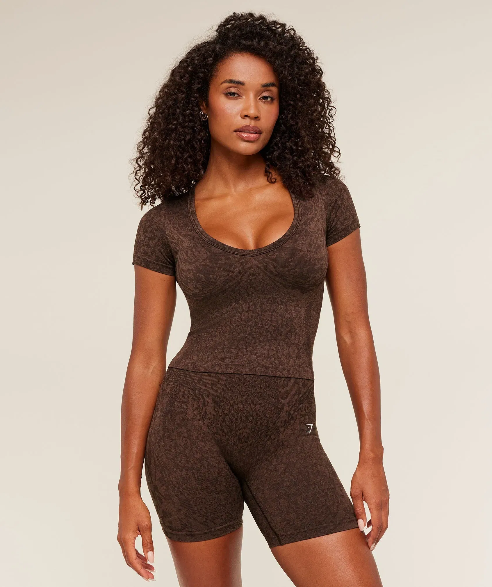 Women's Gymshark Adapt Animal x Whitney Short Sleeve Top Archive Brown