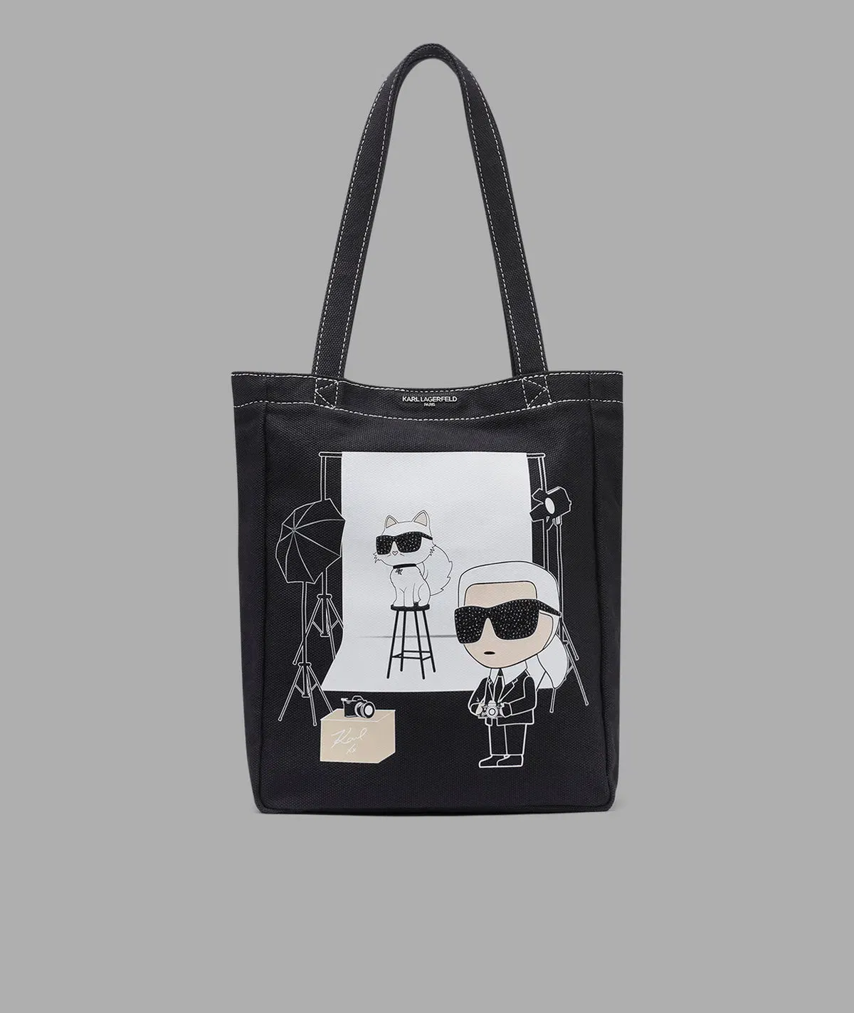 KarlLagerfeld Cannes karl & choupette photoshoot canvas tote black/white