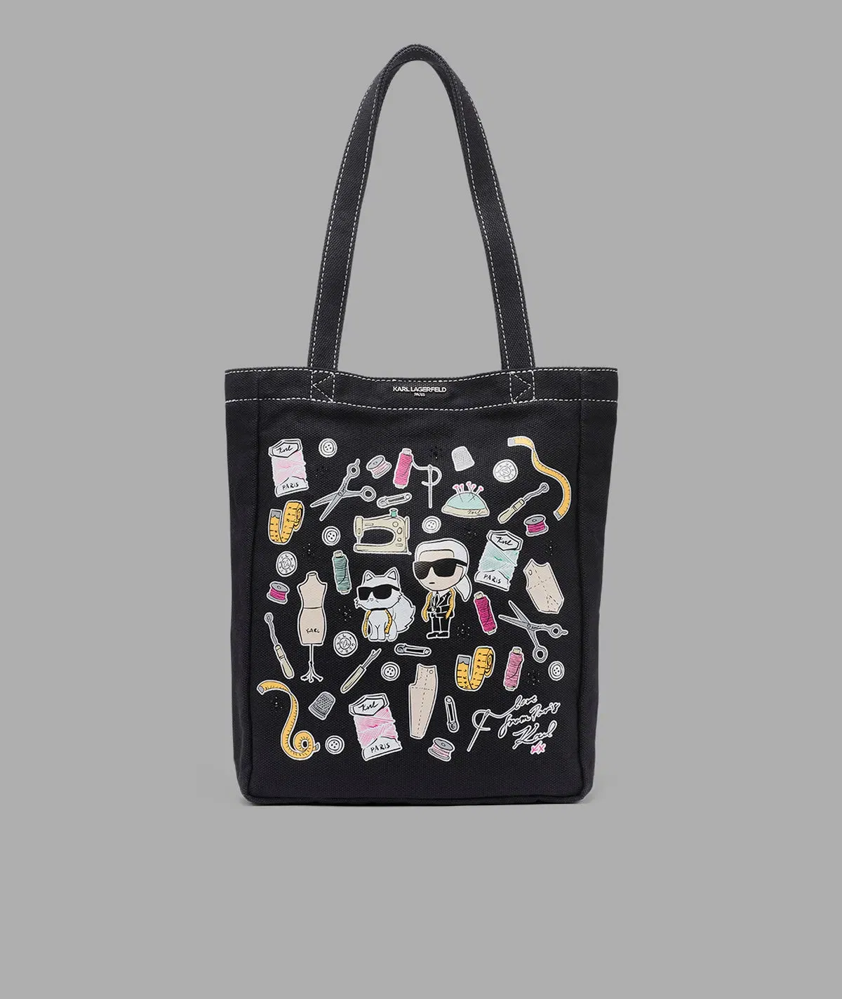 KarlLagerfeld Cannes karl & choupette canvas tote black