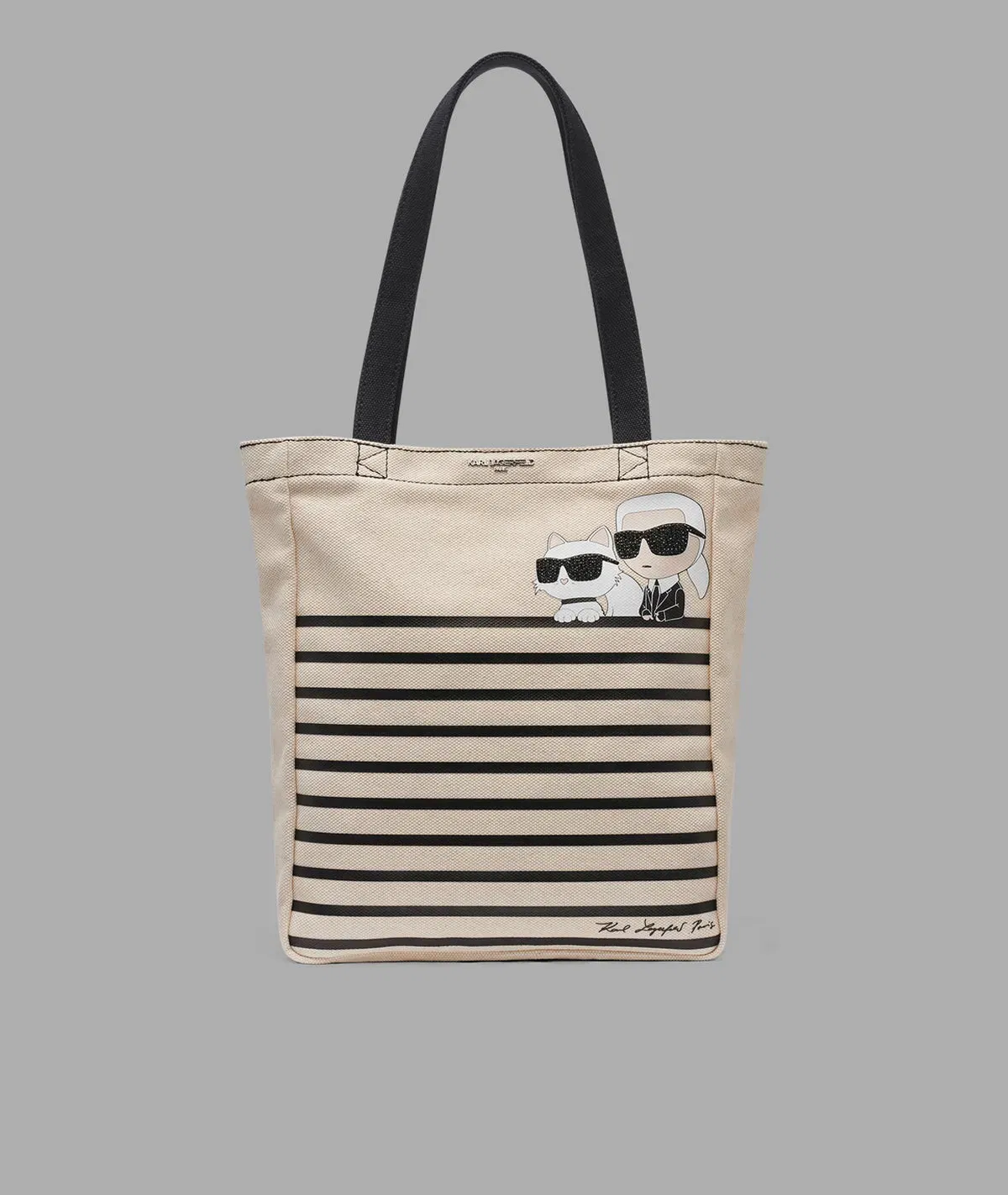KarlLagerfeld Cannes karl & choupette striped tote natural/black