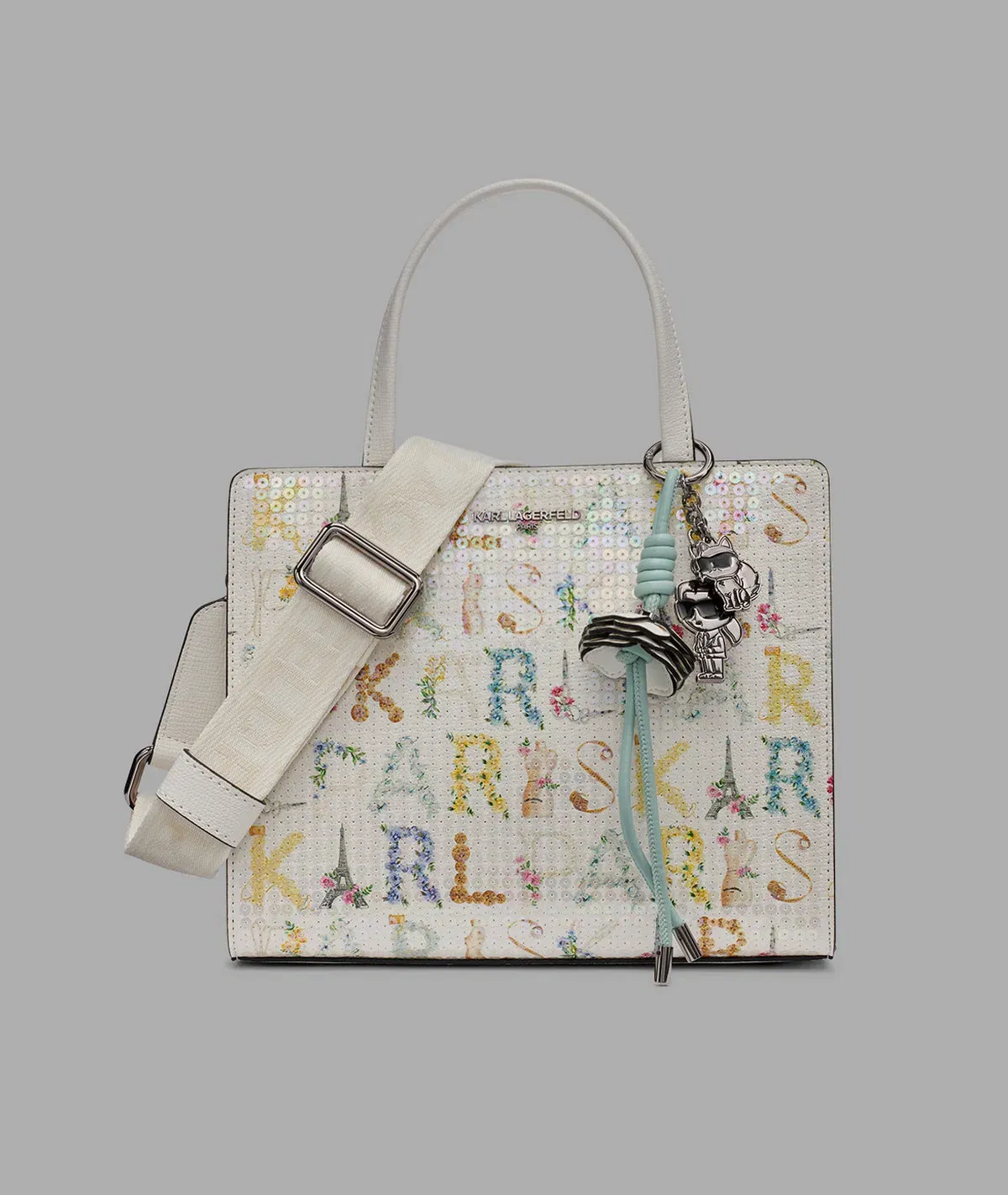 KarlLagerfeld Maybelle satchel with sequins winter white multi