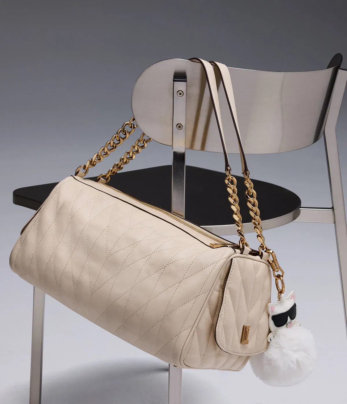 KarlLagerfeld Lafayette satchel with karl puff charm brie