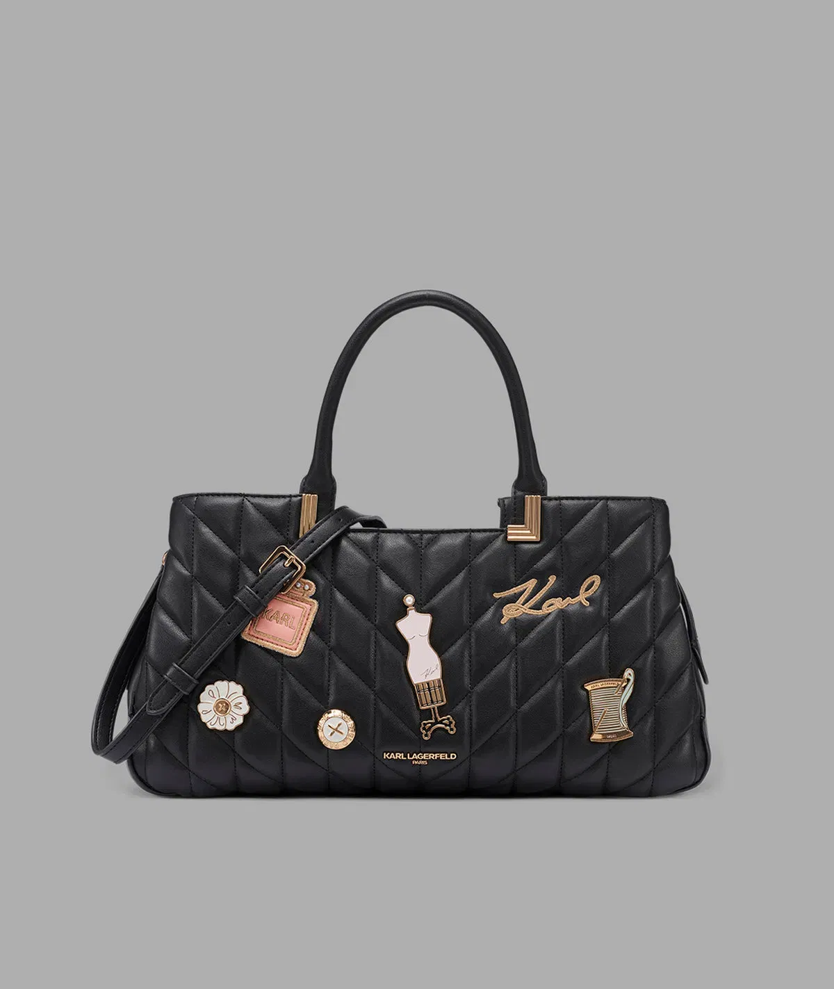 KarlLagerfeld Meribel satchel with oversized fashion pins black / gold