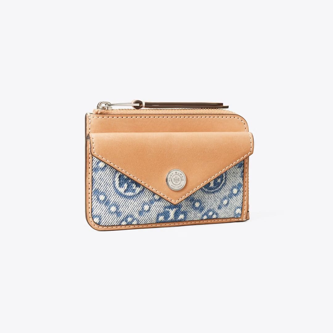Tory Burch T Monogram Denim Zip Card Case Powder Blue
