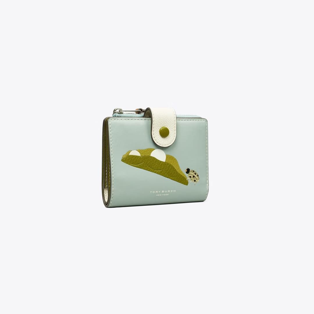 Tory Burch Colorblock Pea Pod Bi - Fold Wallet Blue Celadon