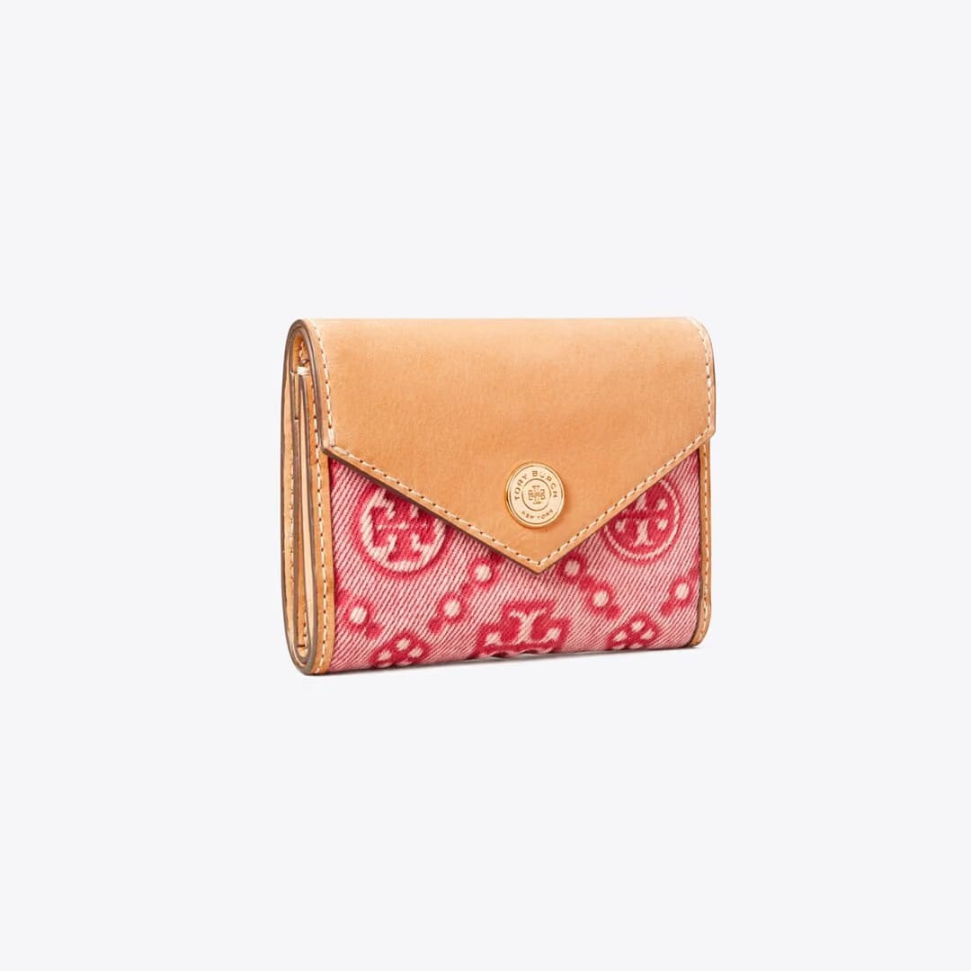 Tory Burch T Monogram Denim Small Wallet Brilliant Red