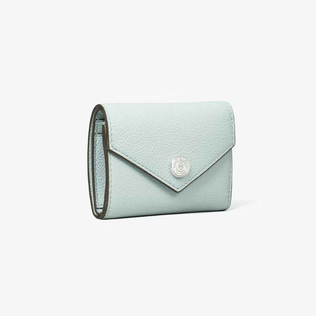 Tory Burch T Monogram Pebbled Small Envelope Wallet Light Sea