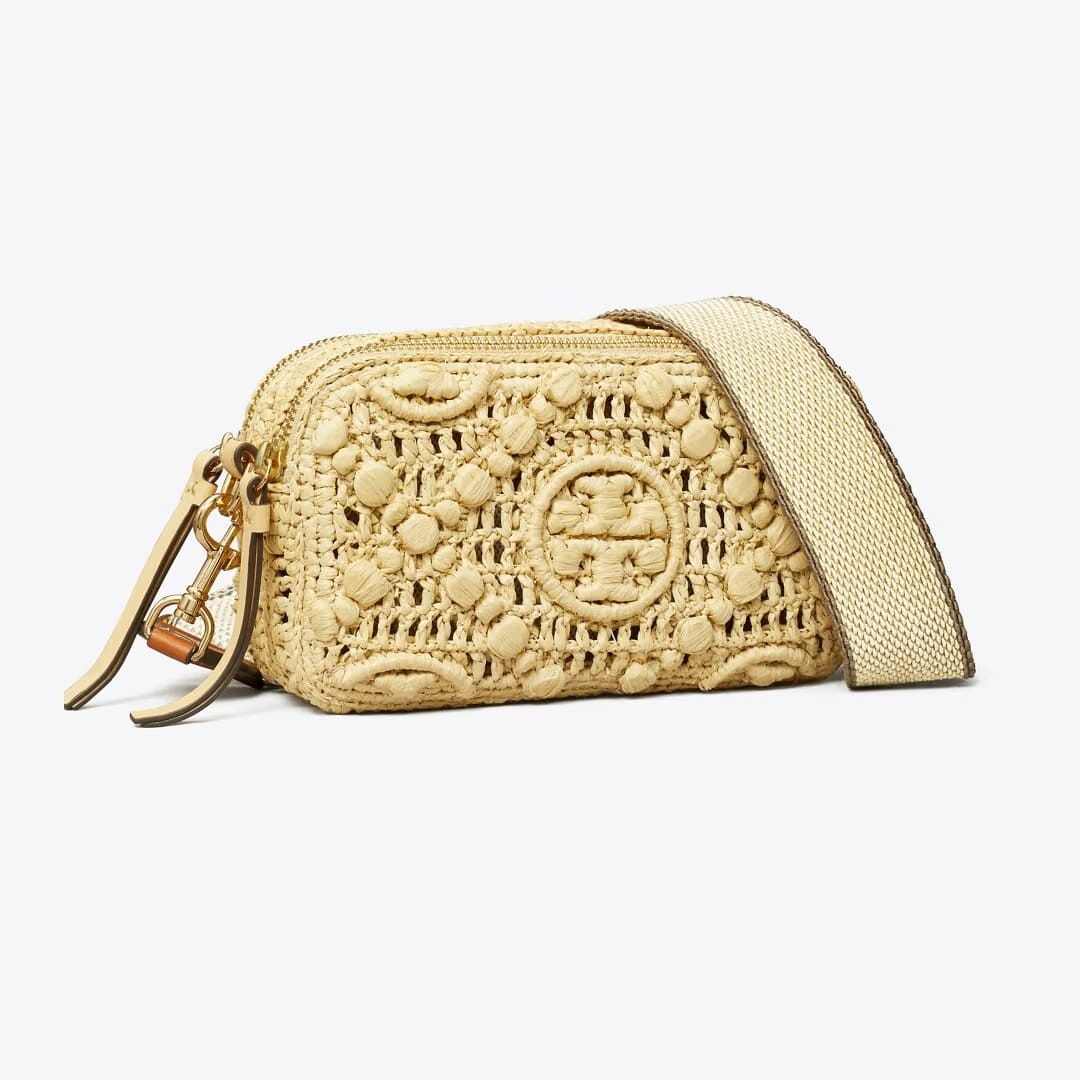 Tory Burch Mini Miller Raffia Crossbody Bag Natural