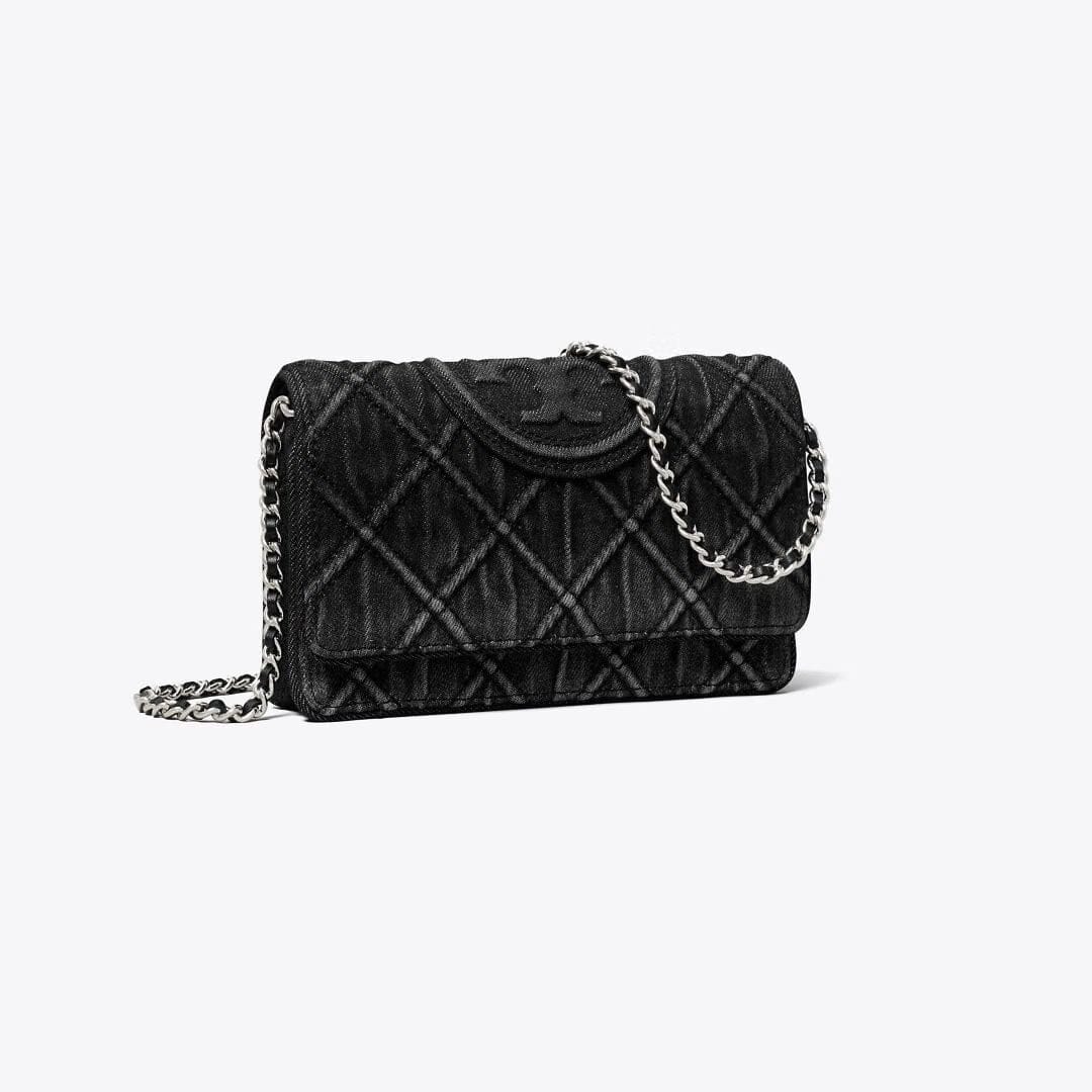 Tory Burch Fleming Denim Chain Crossbody Black
