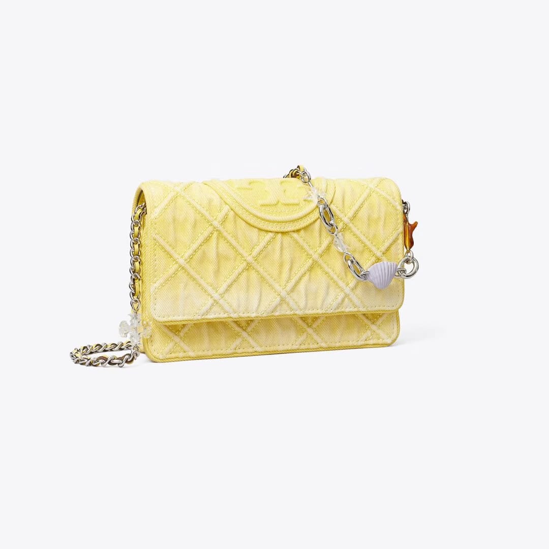 Tory Burch Fleming Denim Charm Chain Crossbody Yellow