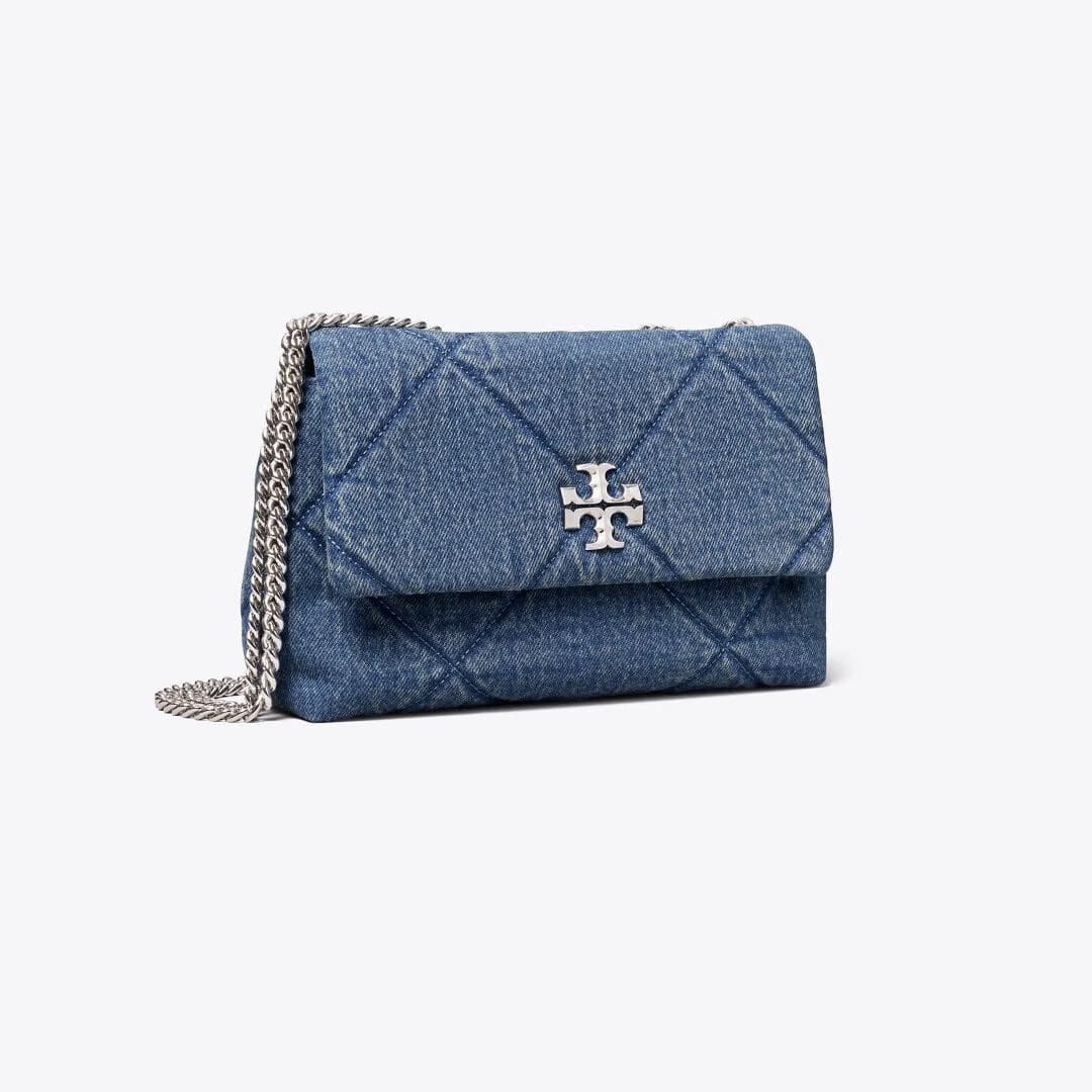 Tory Burch Small Kira Diamond Quilt Denim Shoulder Bag Blue