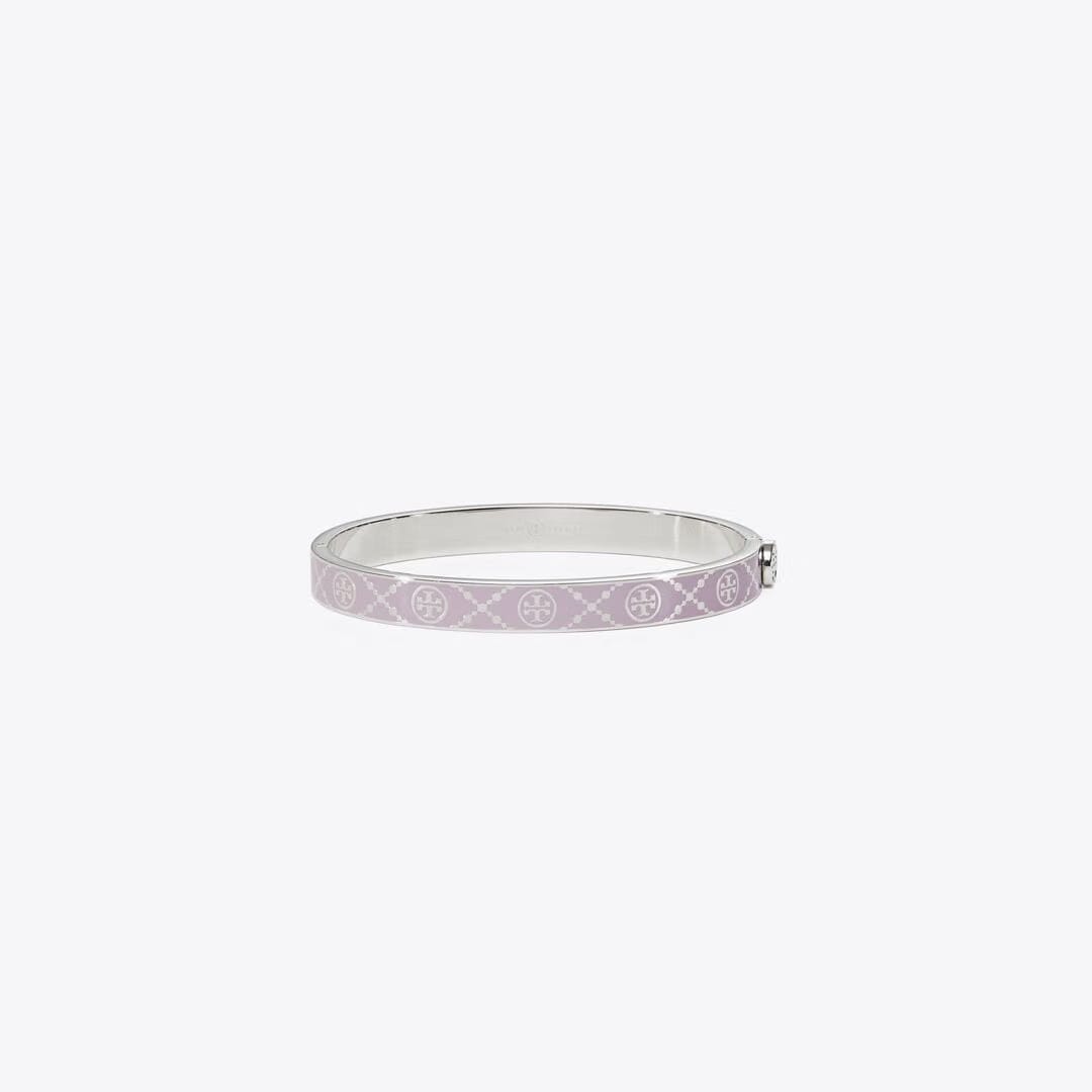 Tory Burch Icon T Monogram Hinge Bracelet Platinum / Lilac