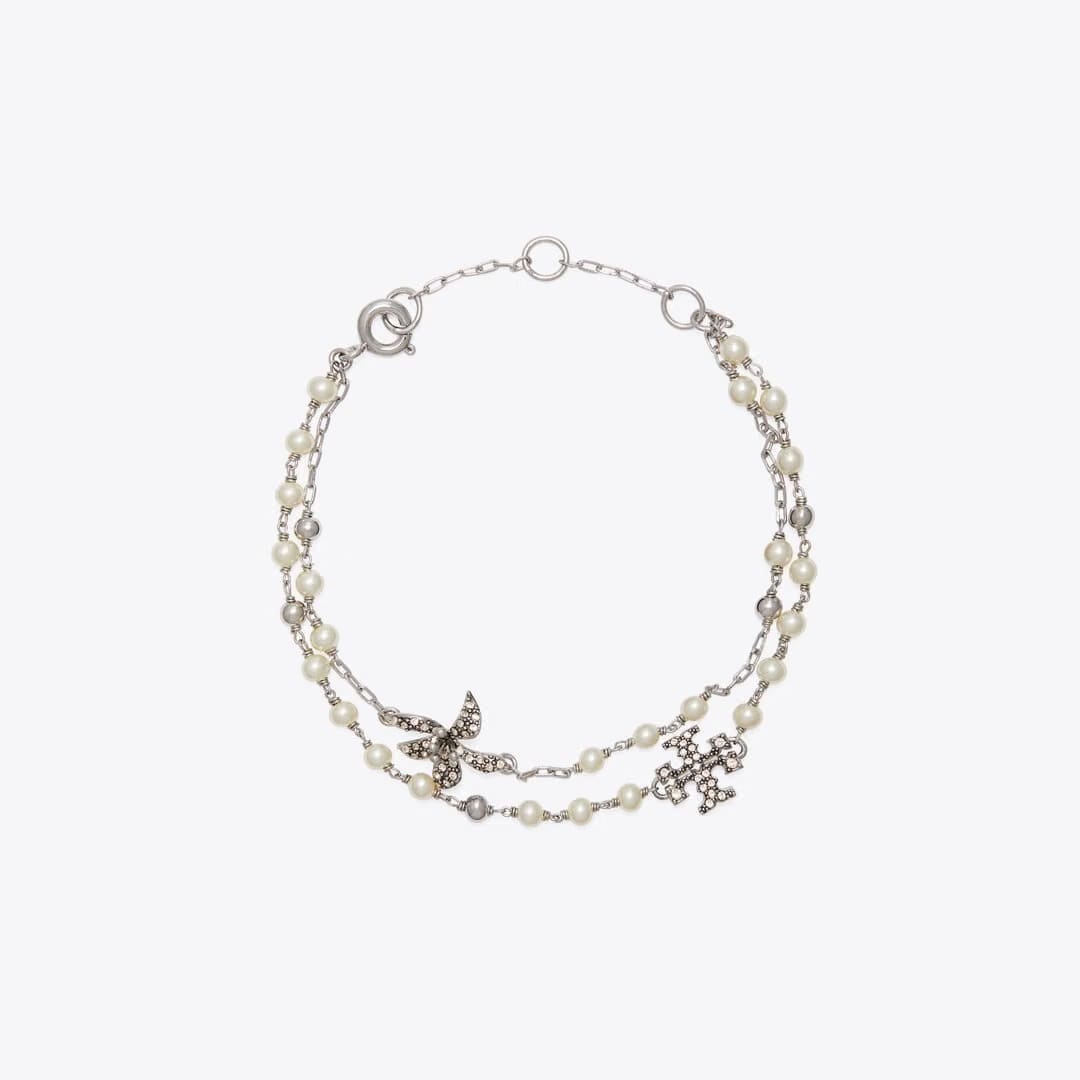 Tory Burch Moondance Multi Strand Pearl Bracelet Tory Silver / Pearl / Crystal