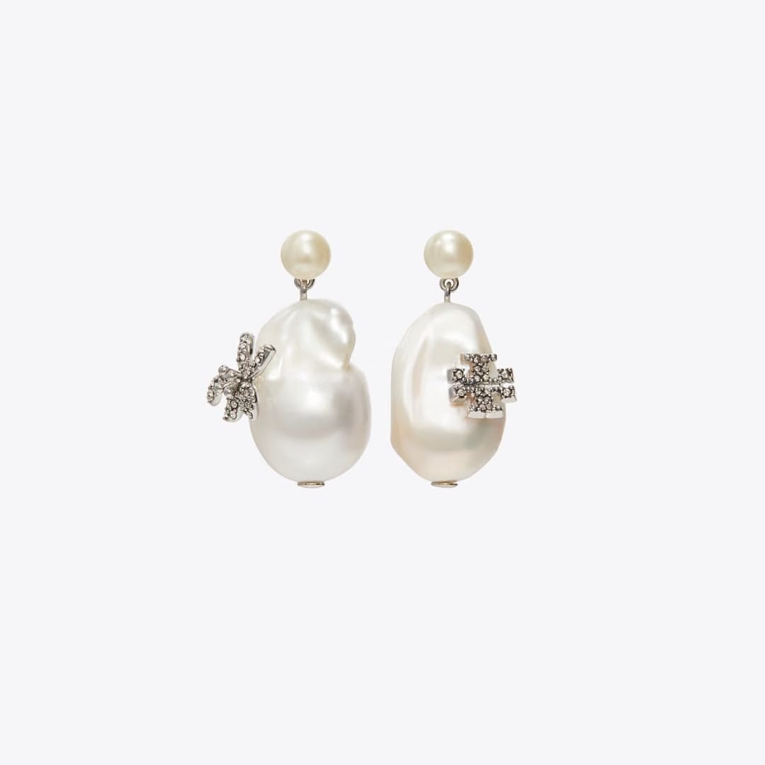 Tory Burch Moondance Pearl and Flower Drop Earrings Tory Silver / Pearl / Crystal