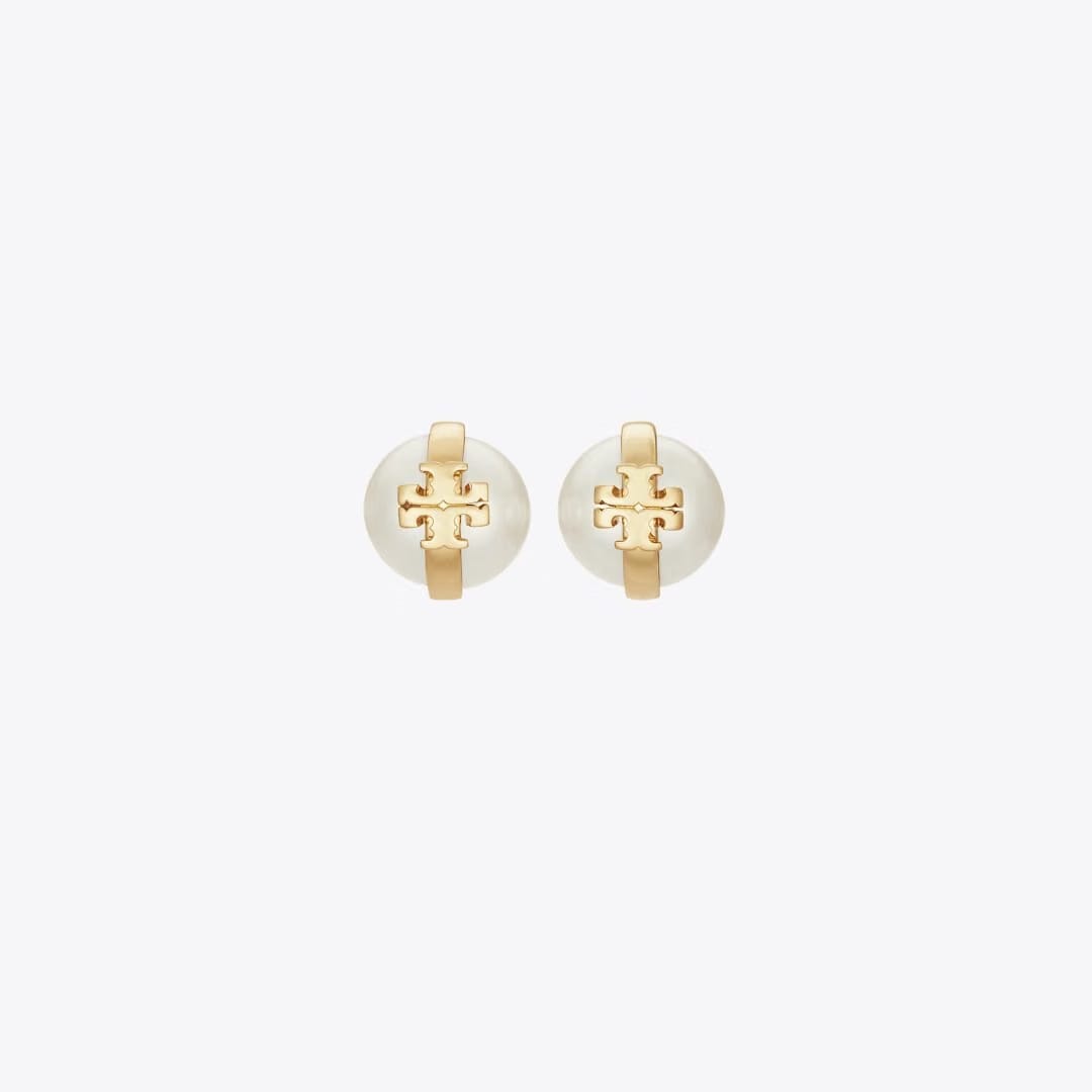 Tory Burch Moondance Pearl Stud Earrings Light Brass / Pearl