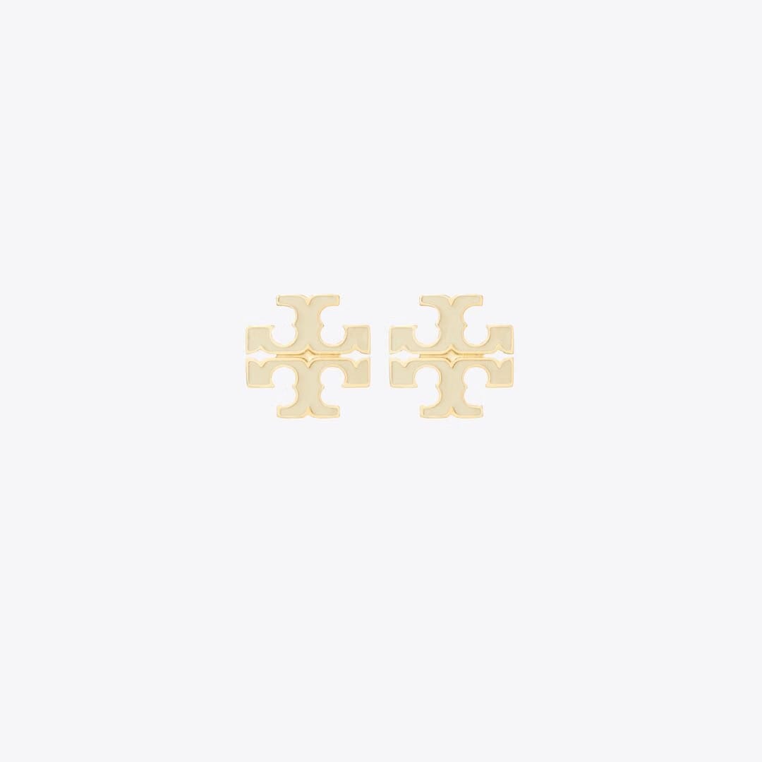 Tory Burch Small Icon Enamel Stud Earrings New Ivory