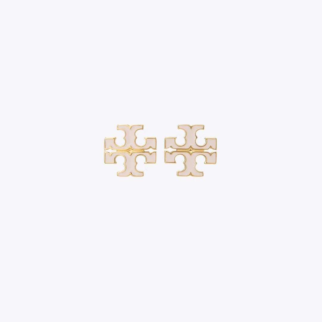 Tory Burch Small Icon Enamel Stud Earrings Pink Snow