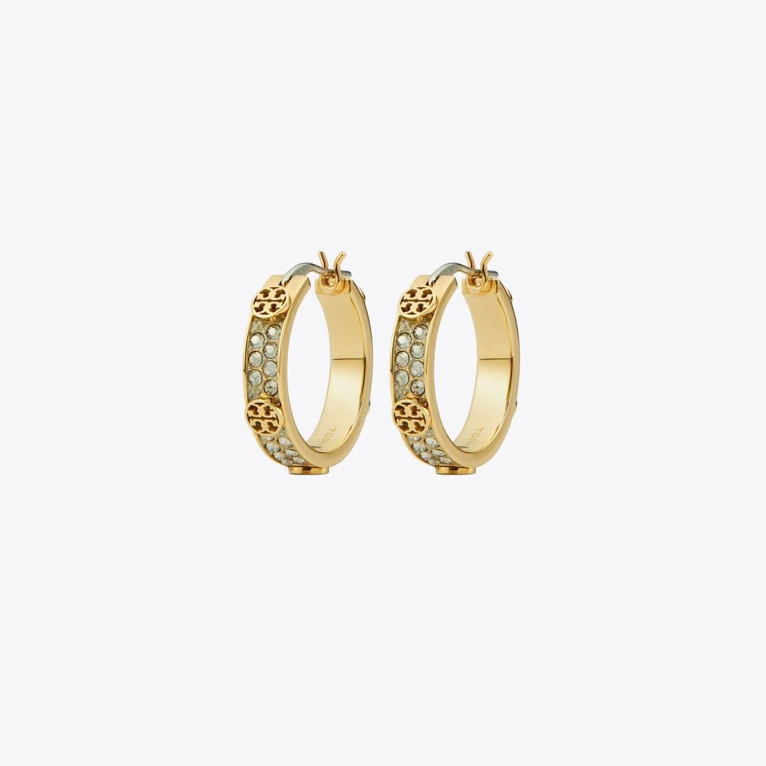 Tory Burch Small Icon Pav Hoop Earrings Tory Gold / Crystal