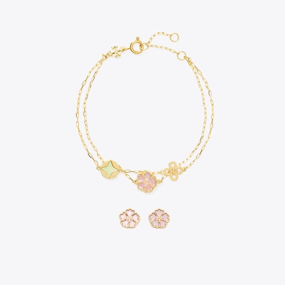 Tory Burch Forget Me Not Bracelet and Earrings Gift Set Tory Gold / Multi