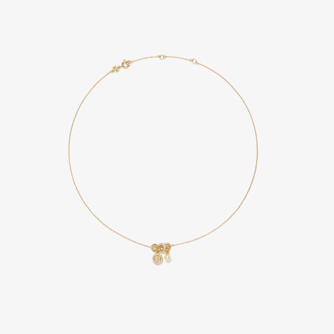 Tory Burch Icon Pav Charm Pendant Necklace Tory Gold / Crystal / Pearl