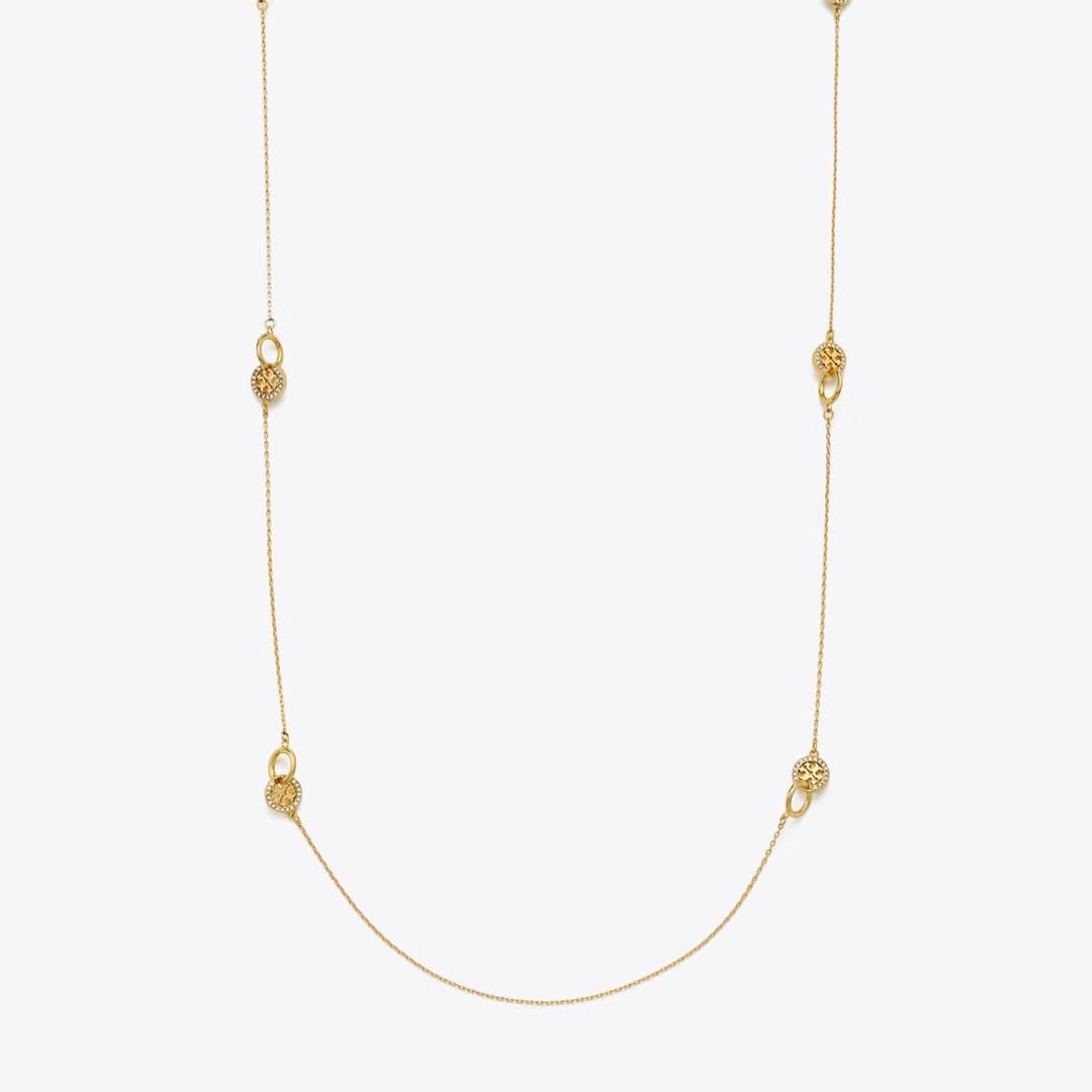 Tory Burch Long Icon Pav Interlocking Necklace Tory Gold / Crystal